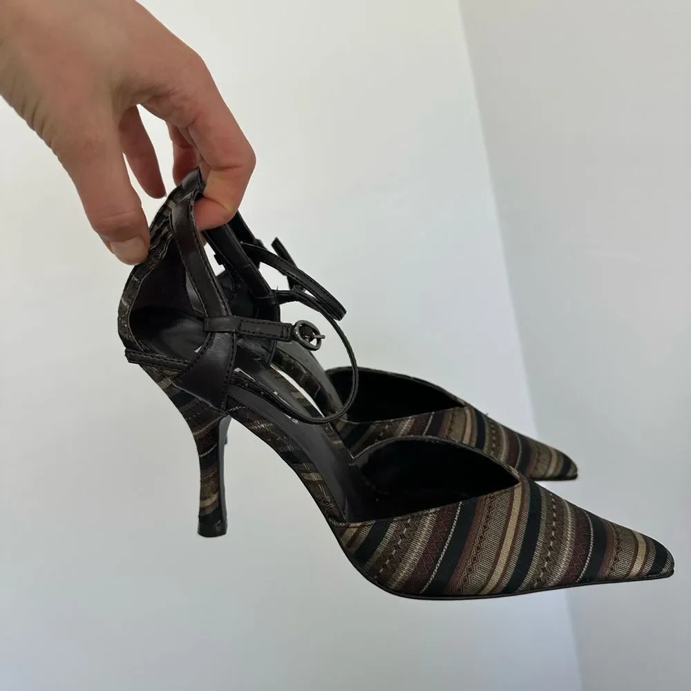 Vintage Moda 90's Striped Tapestry Pointed Toe Stiletto Heel Pumps Size 8
